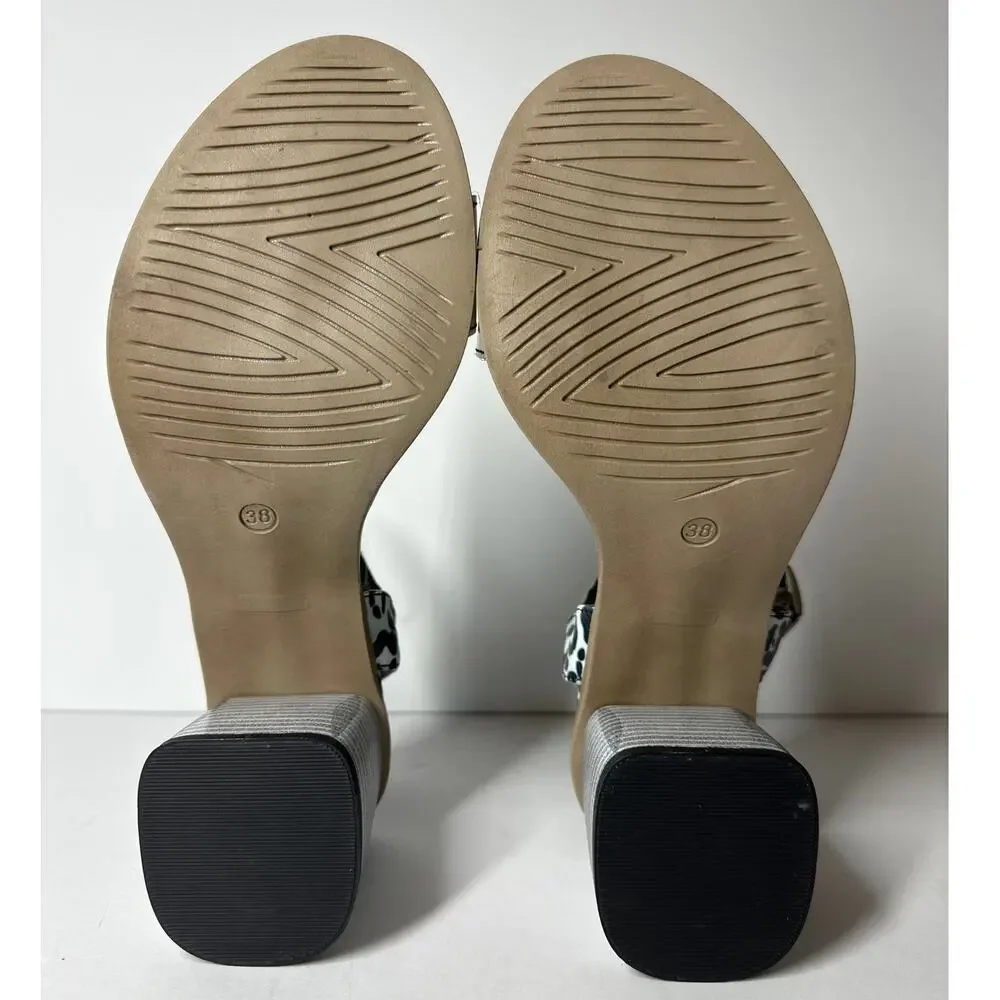 Girotti Summer Strap Sandals Italian Leather White Animal Print Size 38 US 7.5 - Picture 8 of 9